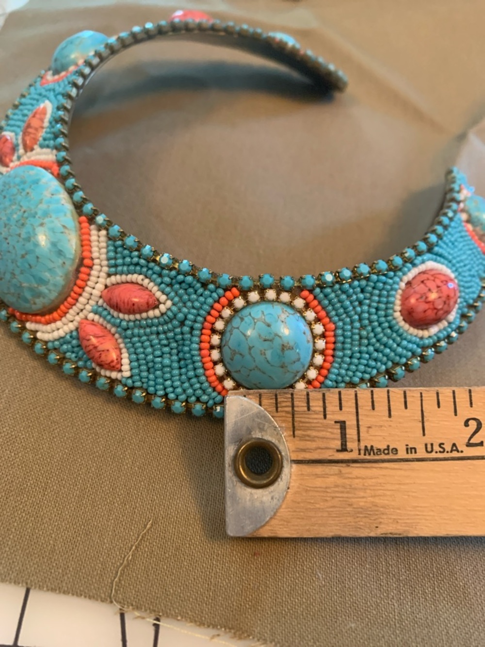 Turquoise and Coral Beaded Statement Collar Necklace - Picture 6 of 12